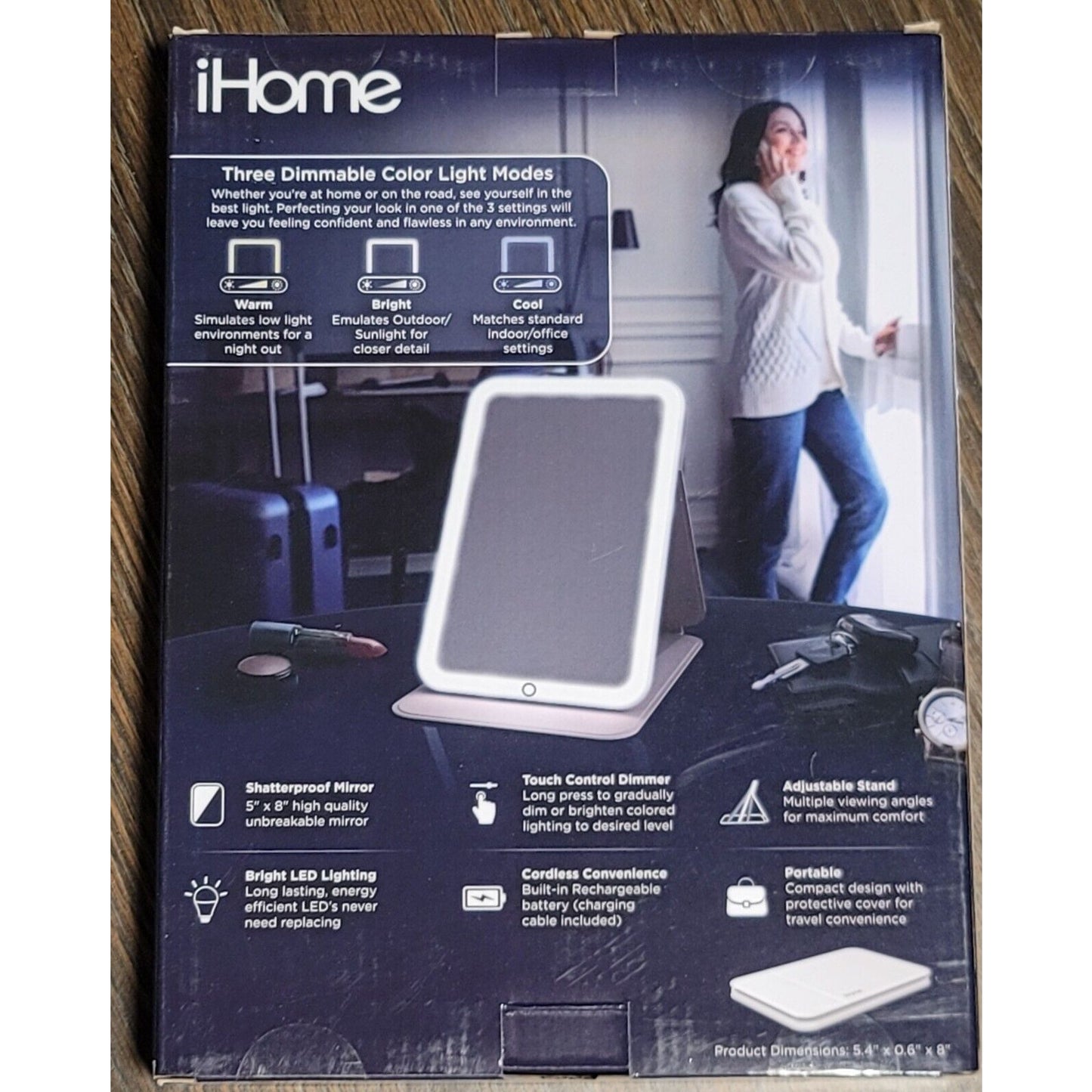 iHome Ultra Thin Makeup Mirror Portable Rechargeable LED Lights Brand New
