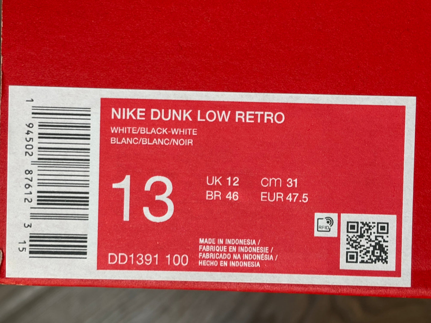 New Size 13 Men's Nike Dunk Low Retro Shoe '80s Color Block Panda DD1391-100
