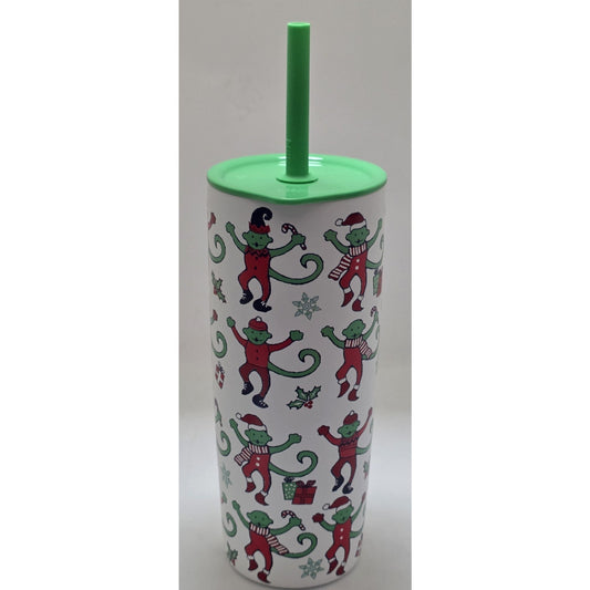 Starbucks X Roller Rabbit Green and Red Tumbler Christmas Monkey 24oz