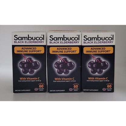 3 Pack SAMBUCOL Black Elderberry Immune Support 3 X 30 Tabs Exp 07/25