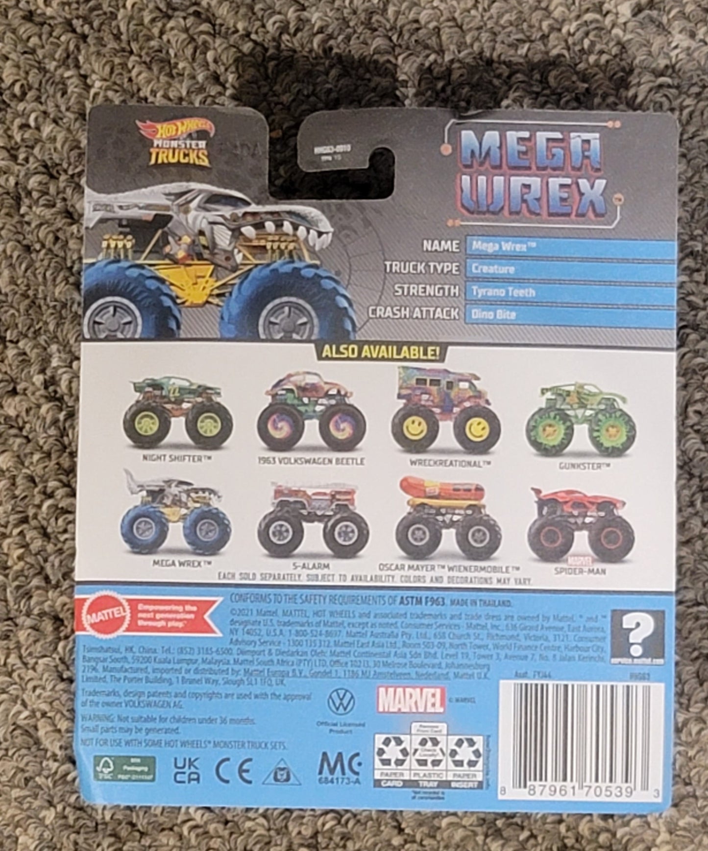 Hot Wheels Monster Trucks - Night Shifter, Mega Wrex - 1:64 Crash Legends, Beast Basers