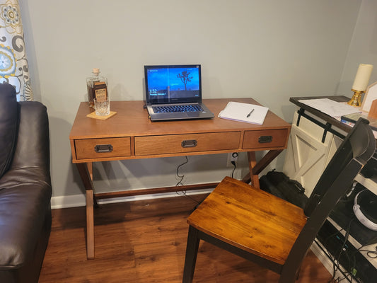 New Brown Wood Writing Desk with Drawers