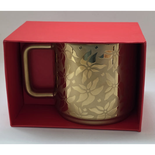 Starbucks GOLD Poinsettia Mug Cup Christmas 2025 Limited Edition New with Box
