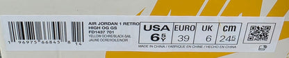 New Size 6.5Y Nike Air Jordan 1 Retro OG GS Yellow Ochre Black Sail FD1437 701