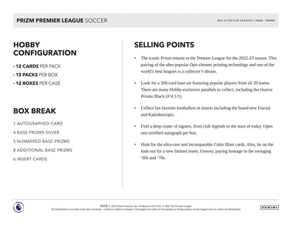 2022/23 Panini Prizm Premier League EPL Soccer Retail Box