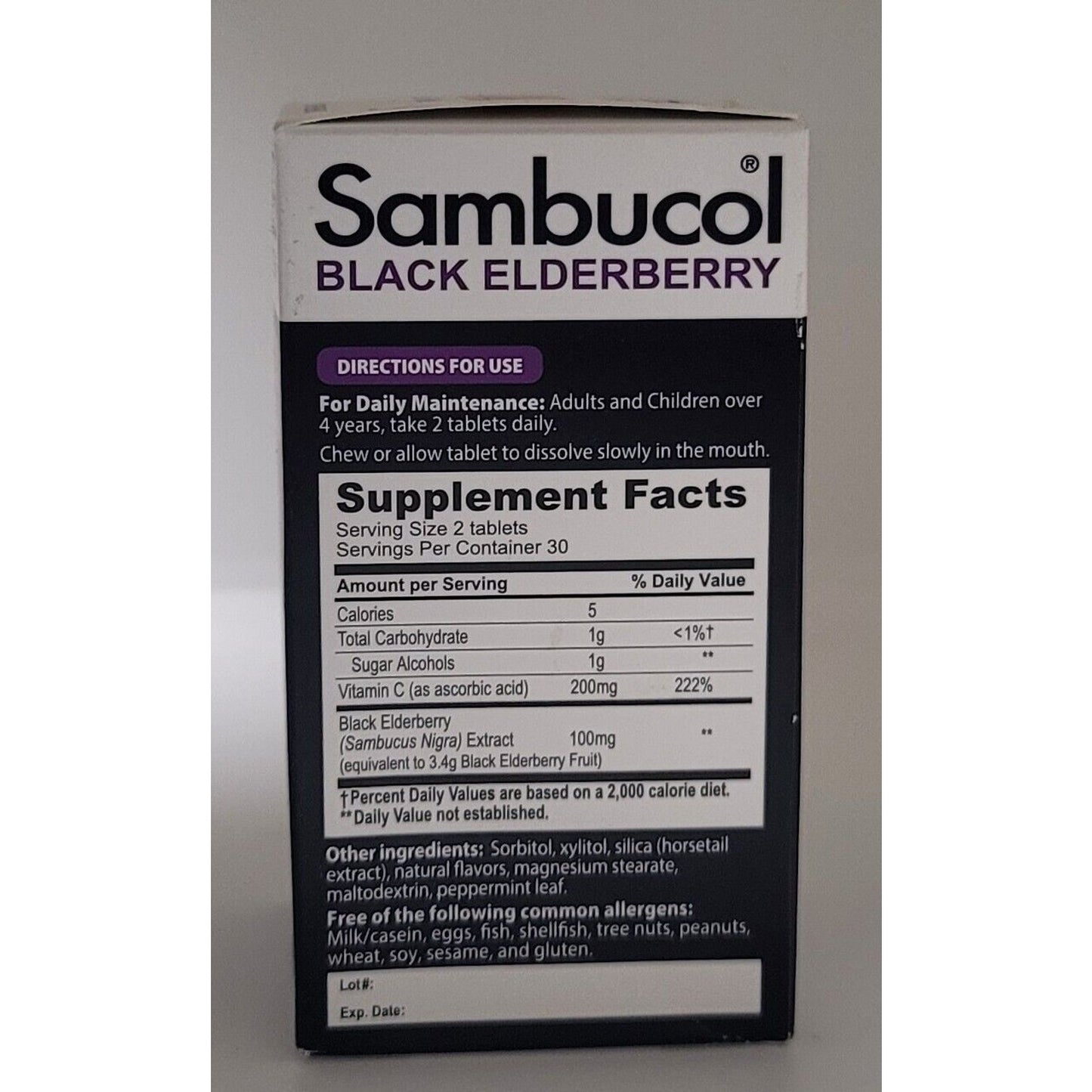 3 Pack SAMBUCOL Black Elderberry Immune Support 3 X 30 Tabs Exp 07/25