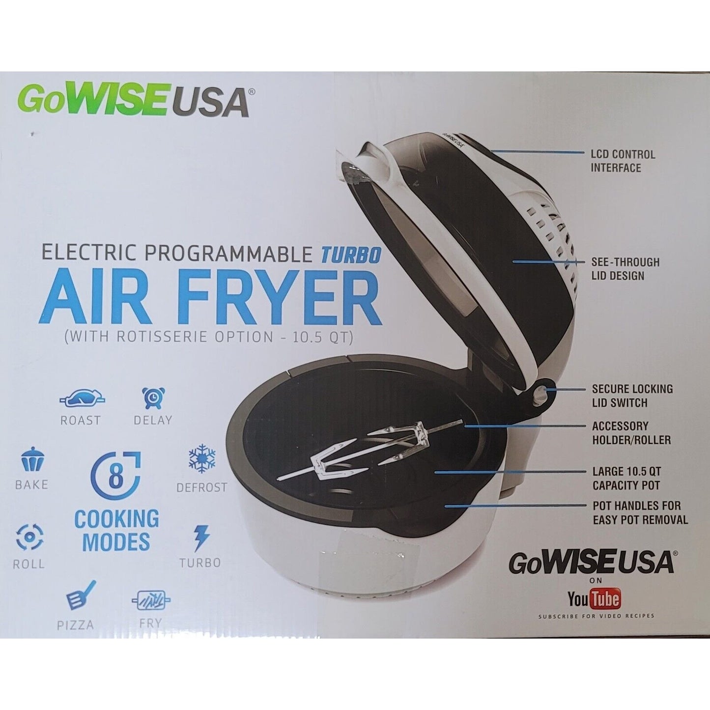 NEW GoWISE USA 10.5-Quart 8-in-1 Electric Programmable Air Fryer Black SEALED