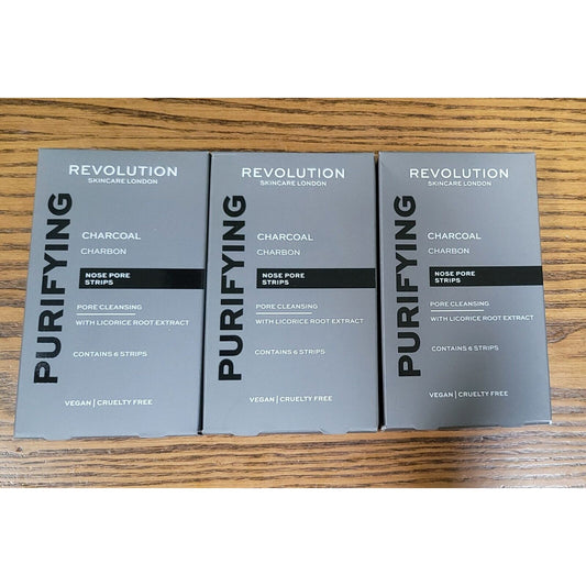 Revolution Skincare London Purifying Charcoal Nose Pore Strips 6 Count. 3 Boxes