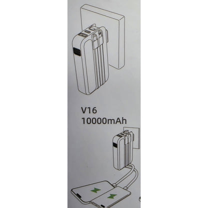 10000mAh Portable Power Bank with Built-in AC Plug & Multiple Output Ports
