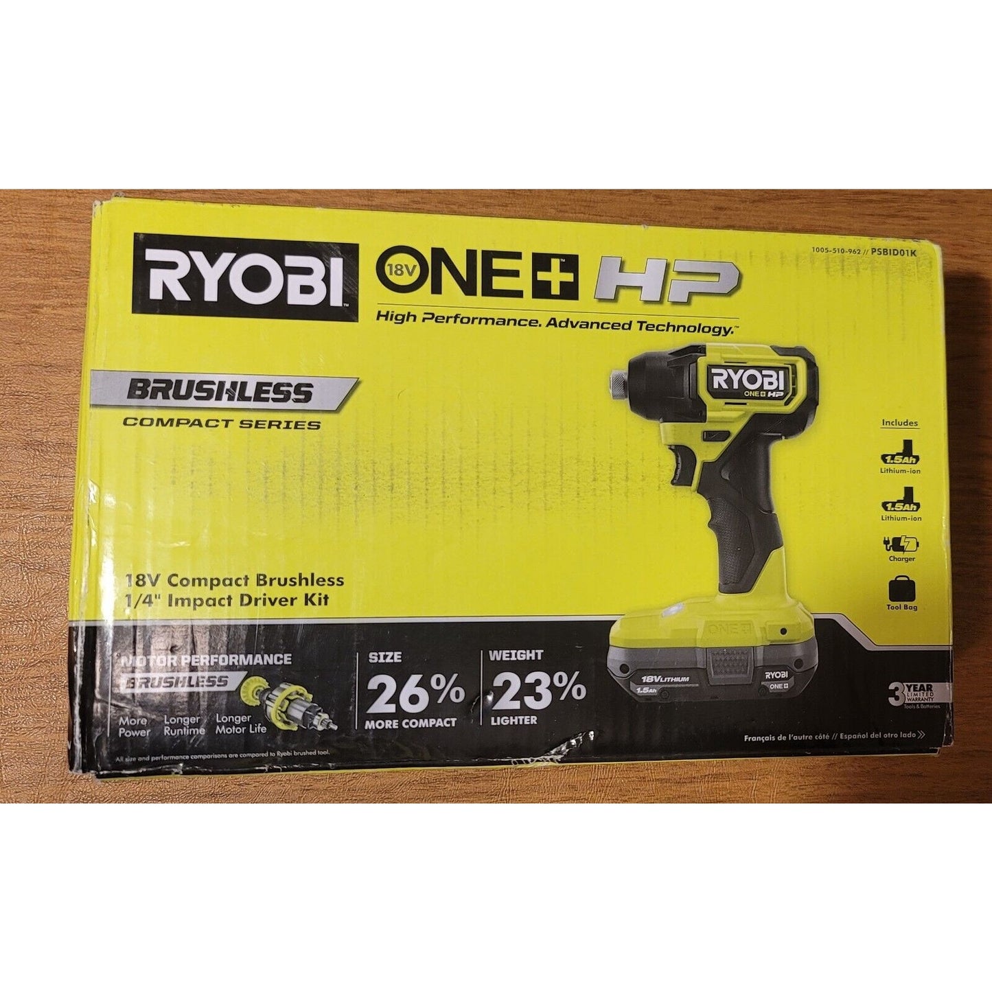 Ryobi One+ HP Brushless 18V Cordless 1/4" Impact Driver Kit PSBID01K