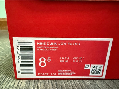 SIZE 8.5 Men's Nike Dunk Low Retro Shoes Color Block Panda Leather DD1391-100