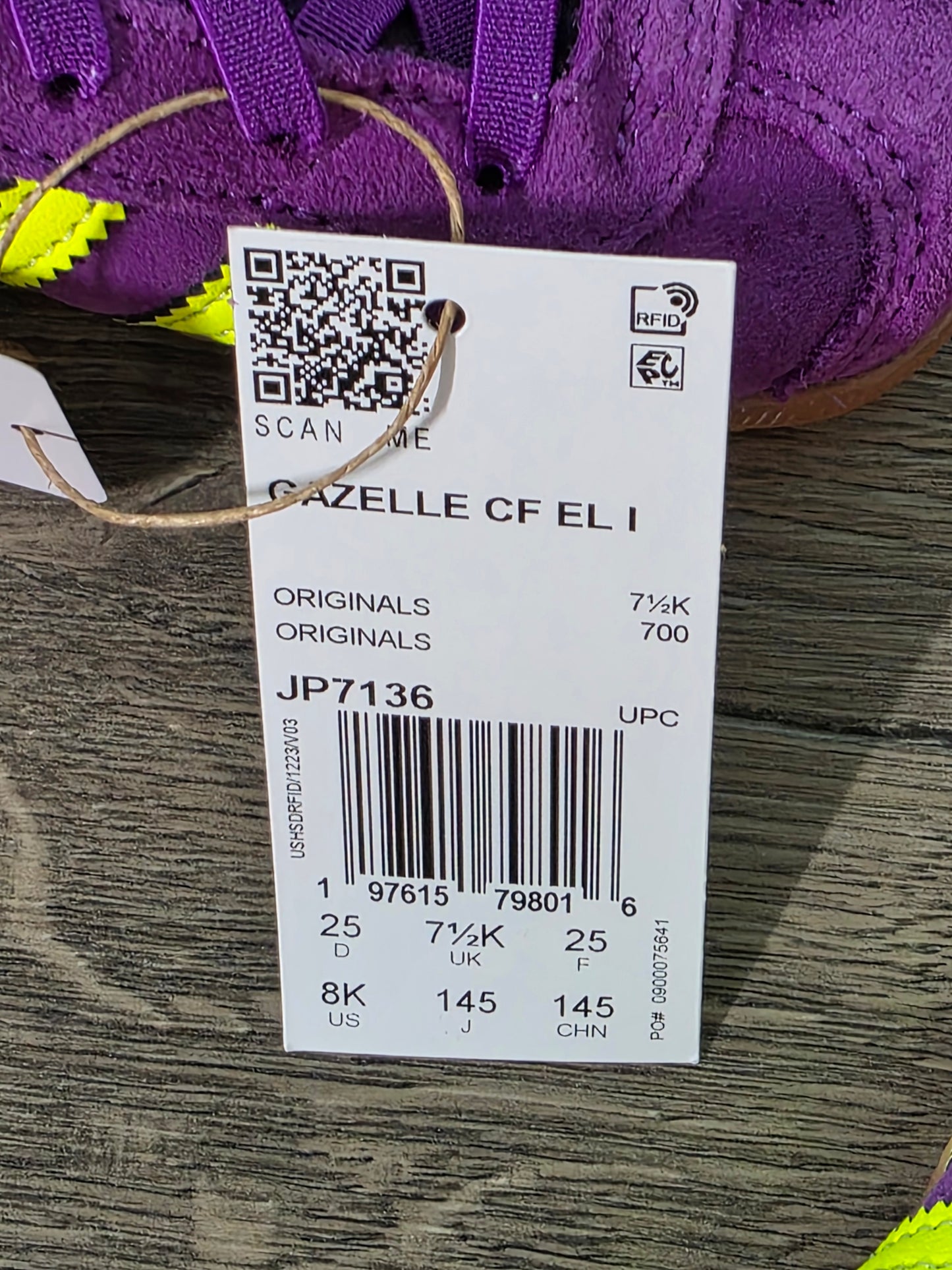 New Size 8K Adidas Gazelle CF EL I Purple and Yellow
