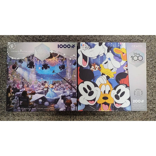 2 Disney Puzzles Thomas Kinkade - Ceaco 100th Anniversary Puzzles 1000Pc /200 Pc